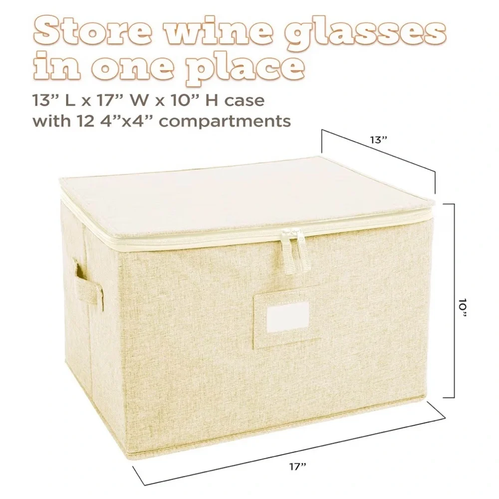 NIB StorageLAB Wine Glass Storage Containers, Hardshell, Stemware, 1 Pack, Cream